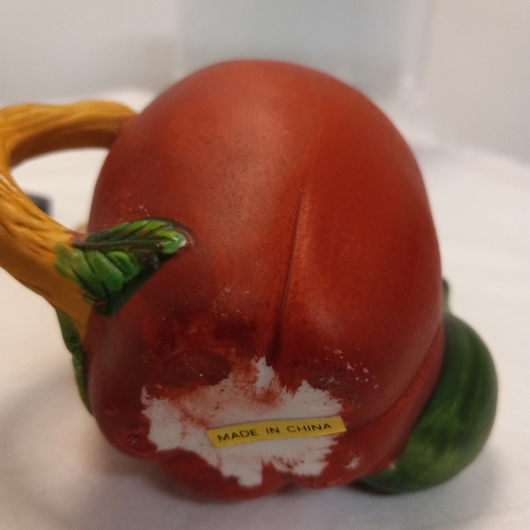 Apple Tea Kettle HAND-PAINTED Ceramic Novelty Red  Green leaves - Picture 6 of 6